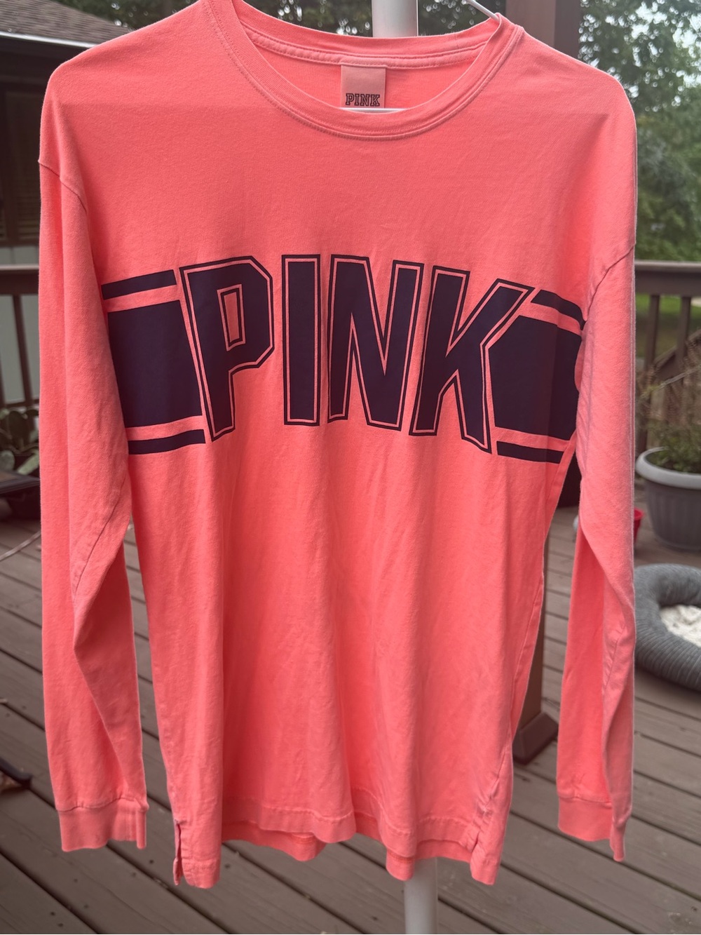 PINK Victoria's Secret Long-Sleeve Logo Tee - Coral